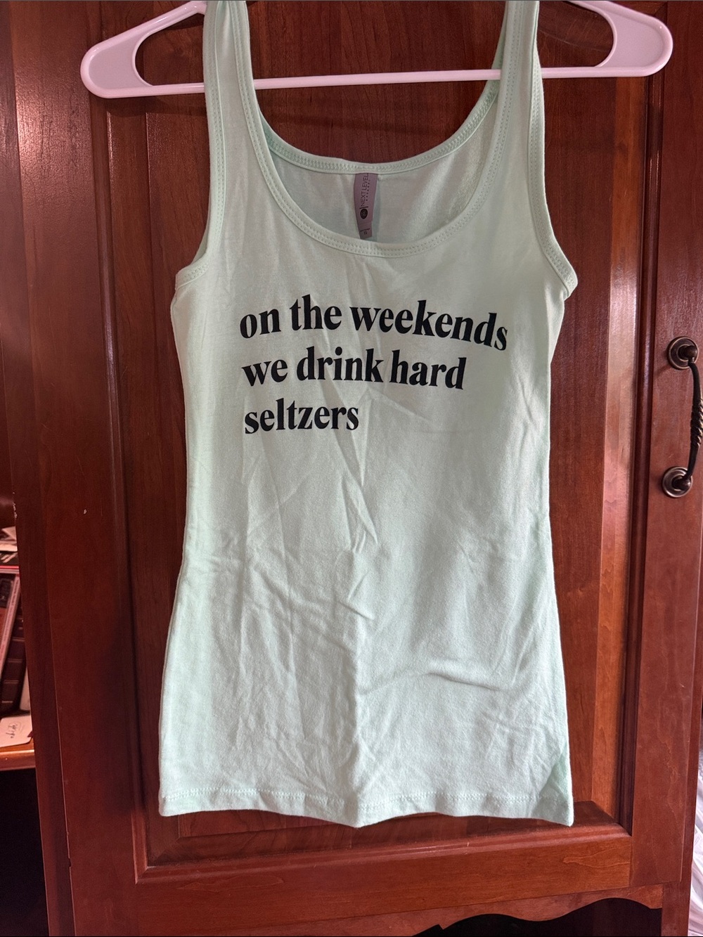 Mint Graphic Tank Top with Black Slogan